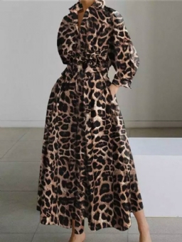 Päivittäinen Pitkähihainen Paitakaulus Urban Leopard Dress