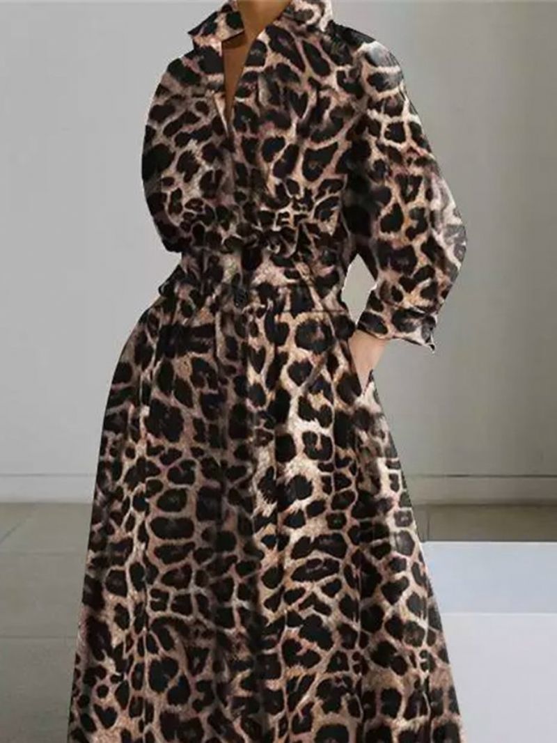 Päivittäinen Pitkähihainen Paitakaulus Urban Leopard Dress