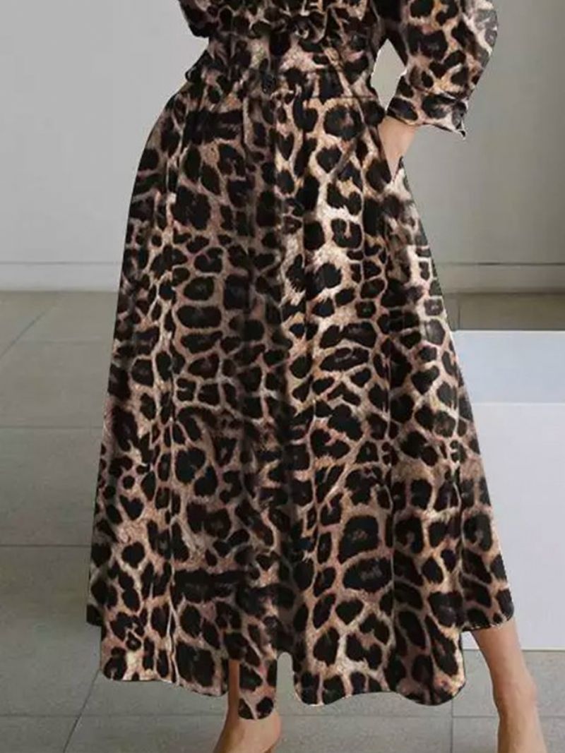 Päivittäinen Pitkähihainen Paitakaulus Urban Leopard Dress