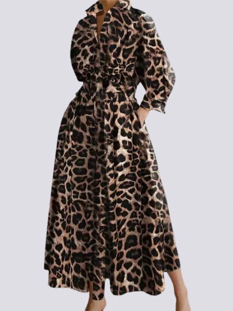 Päivittäinen Pitkähihainen Paitakaulus Urban Leopard Dress