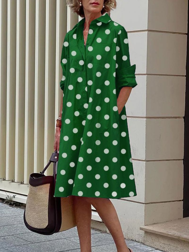 Pitkähihainen Polka Dots Regular Fit Paitakaulusmekko