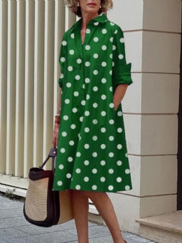 Pitkähihainen Polka Dots Regular Fit Paitakaulusmekko