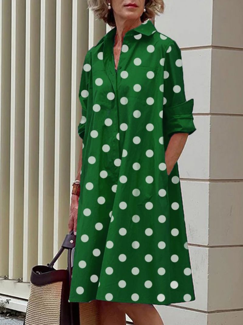 Pitkähihainen Polka Dots Regular Fit Paitakaulusmekko