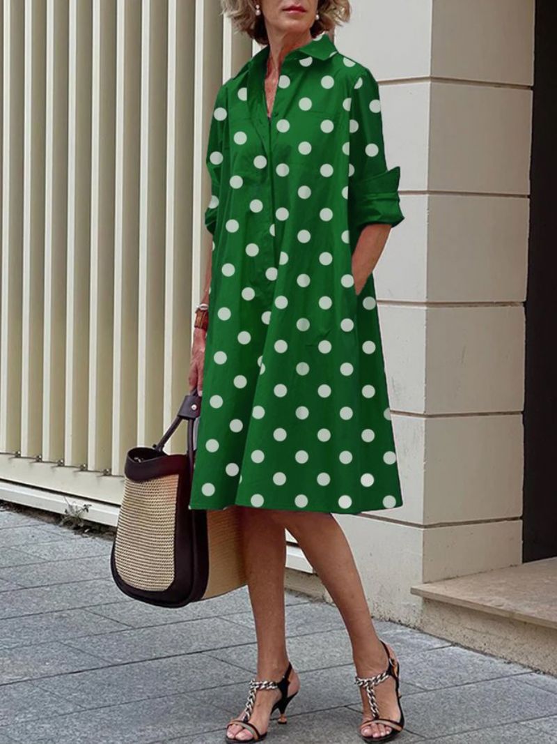 Pitkähihainen Polka Dots Regular Fit Paitakaulusmekko