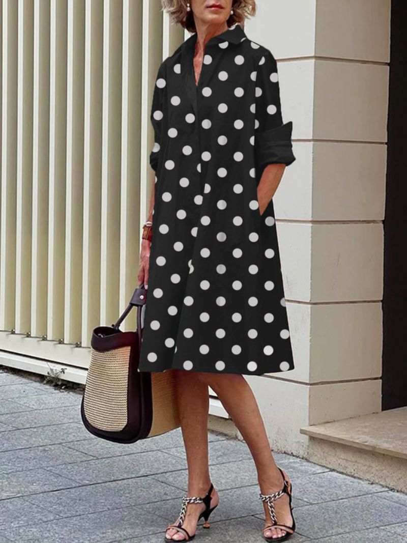 Pitkähihainen Polka Dots Regular Fit Paitakaulusmekko