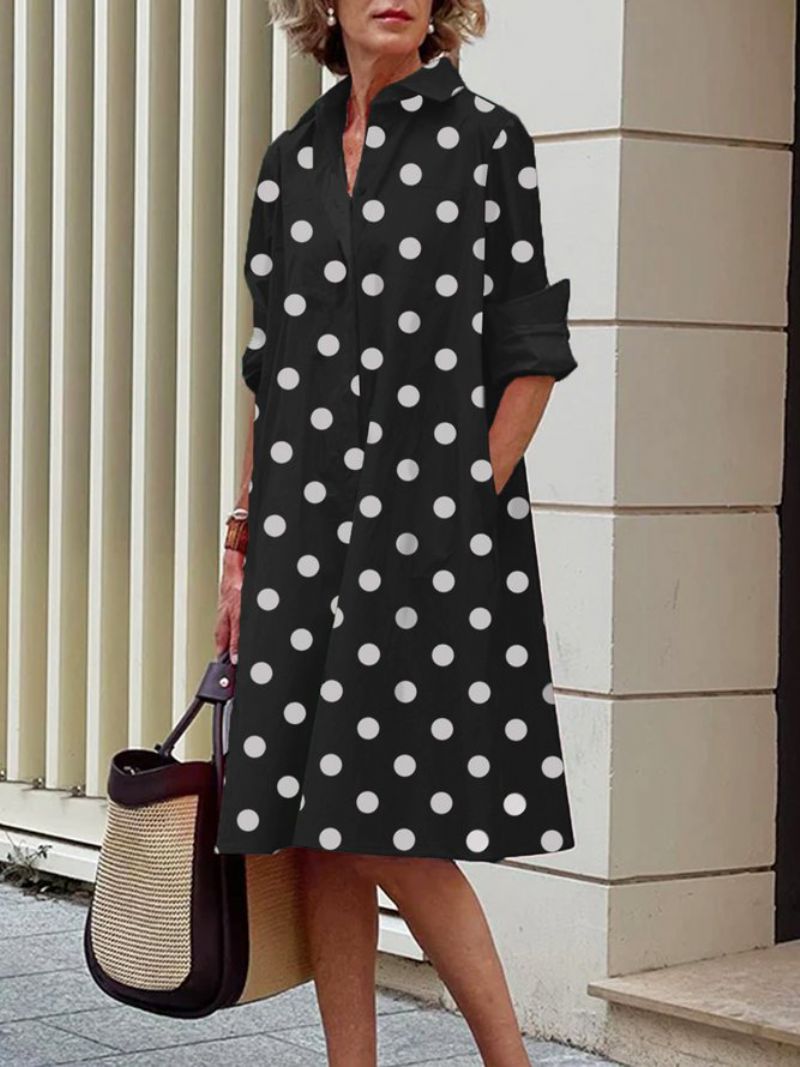 Pitkähihainen Polka Dots Regular Fit Paitakaulusmekko