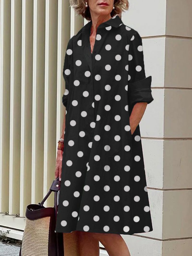 Pitkähihainen Polka Dots Regular Fit Paitakaulusmekko