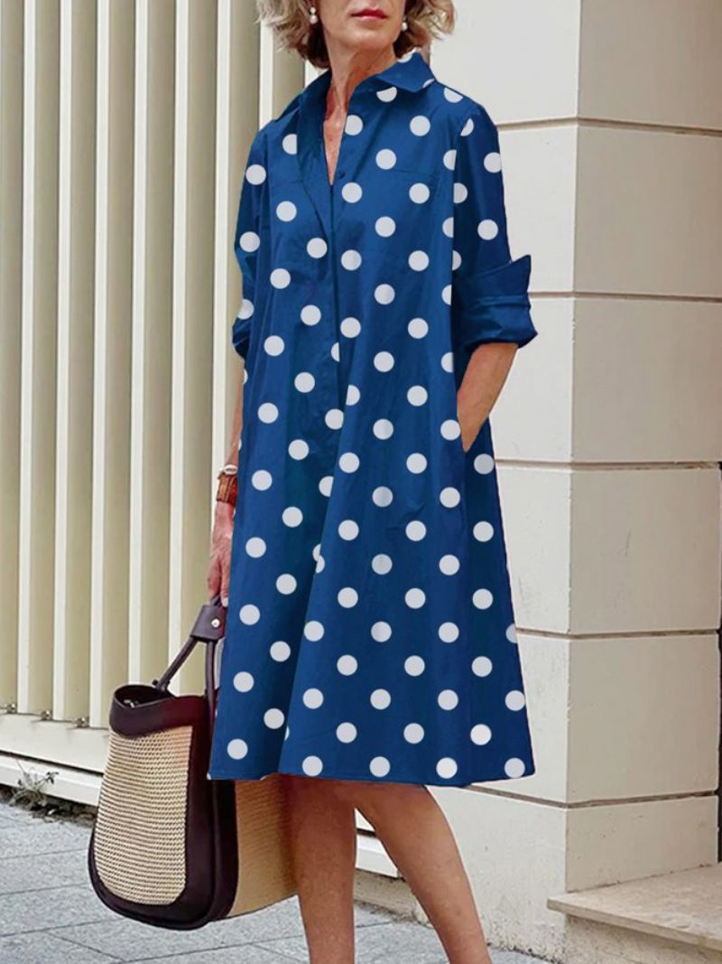 Pitkähihainen Polka Dots Regular Fit Paitakaulusmekko