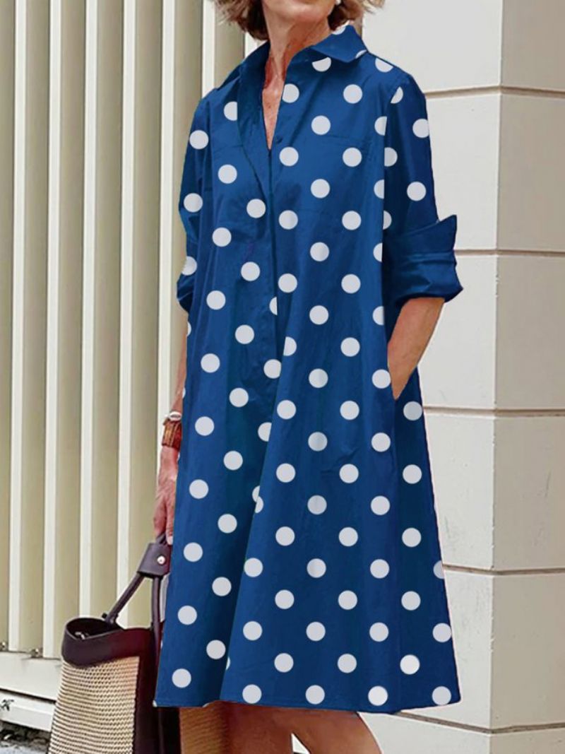 Pitkähihainen Polka Dots Regular Fit Paitakaulusmekko