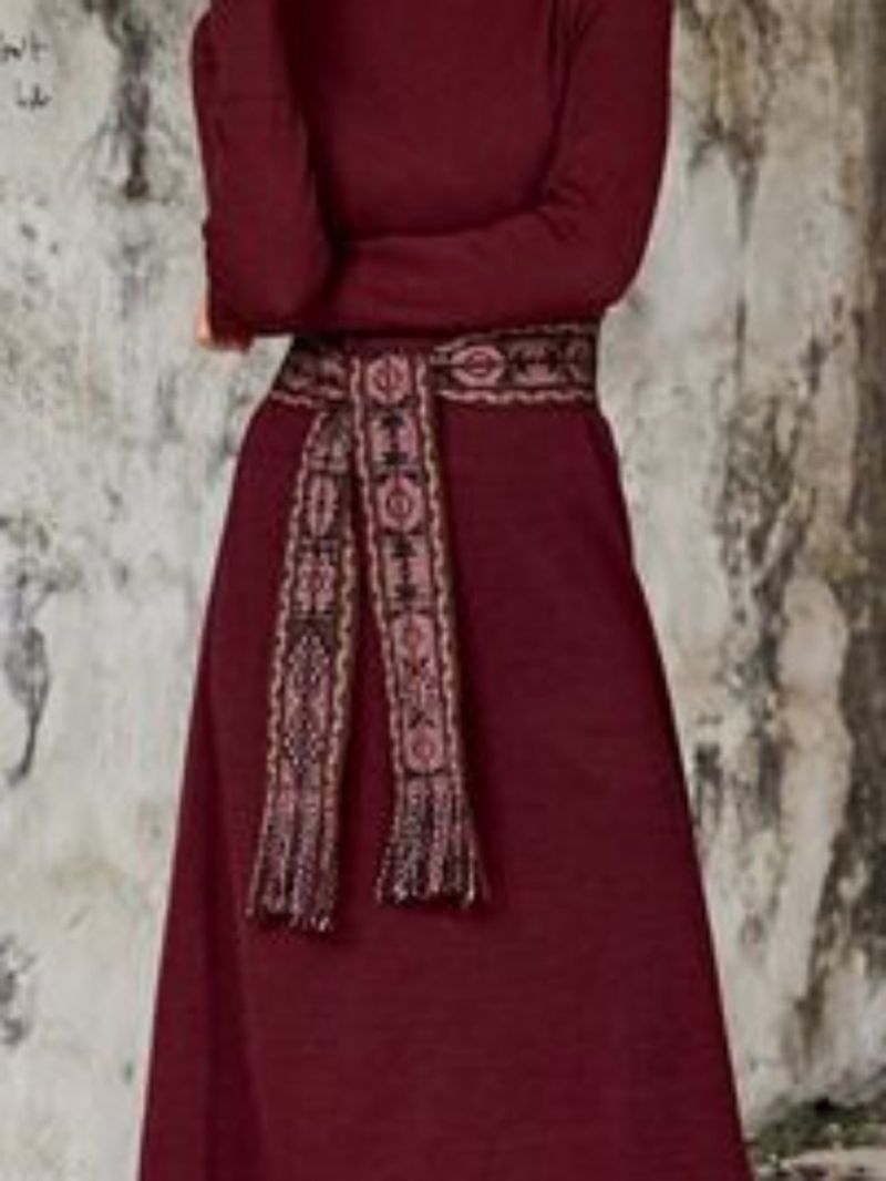 Turtleneck Burgundy A-Linjainen Solid Midi-Mekko (Ei Sisällä Vyötä)