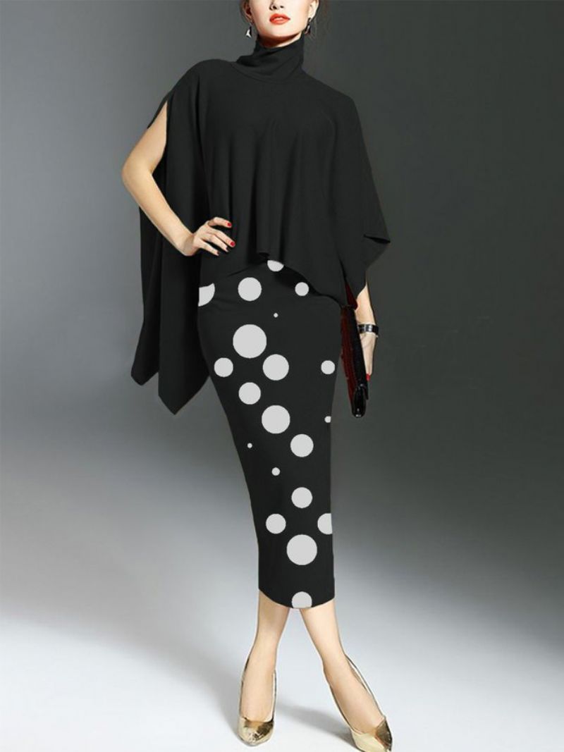 Turtleneck Elegant Polka Dots Midi Mekko