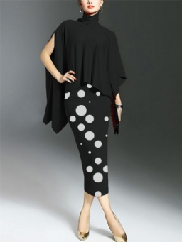 Turtleneck Elegant Polka Dots Midi Mekko