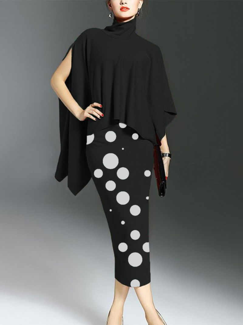 Turtleneck Elegant Polka Dots Midi Mekko