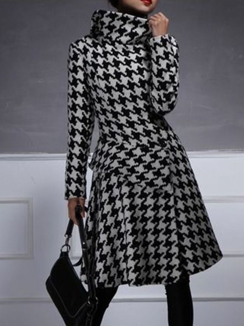 Turtleneck Houndstooth Pitkähihainen Work Midi Mekko