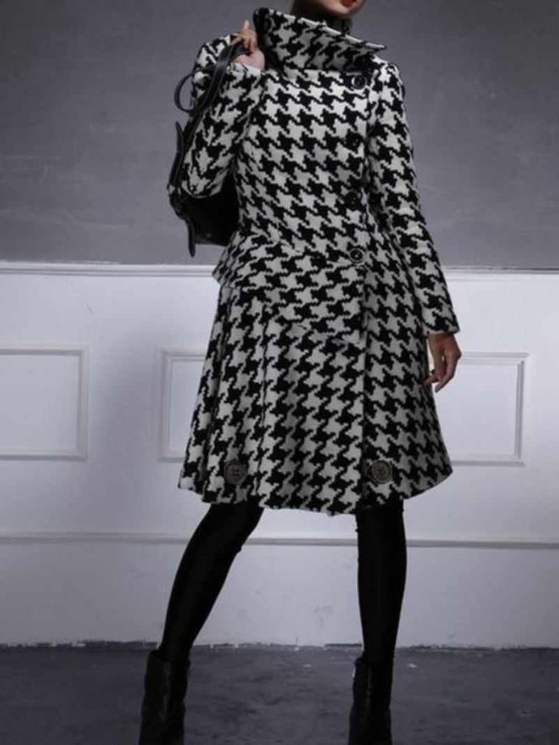 Turtleneck Houndstooth Pitkähihainen Work Midi Mekko