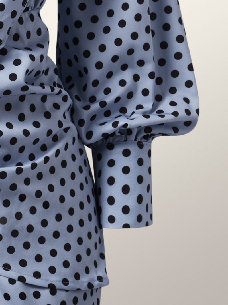 Tyylikäs Polka Dots Crew Neck Polvimekko