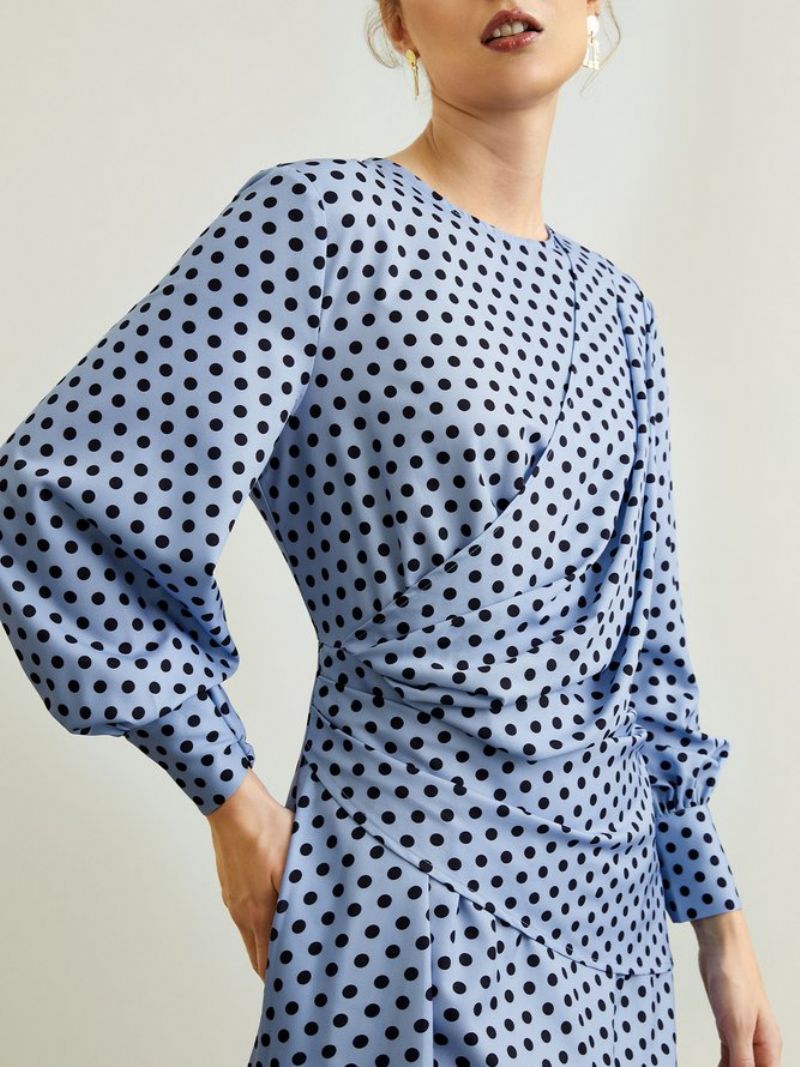 Tyylikäs Polka Dots Crew Neck Polvimekko