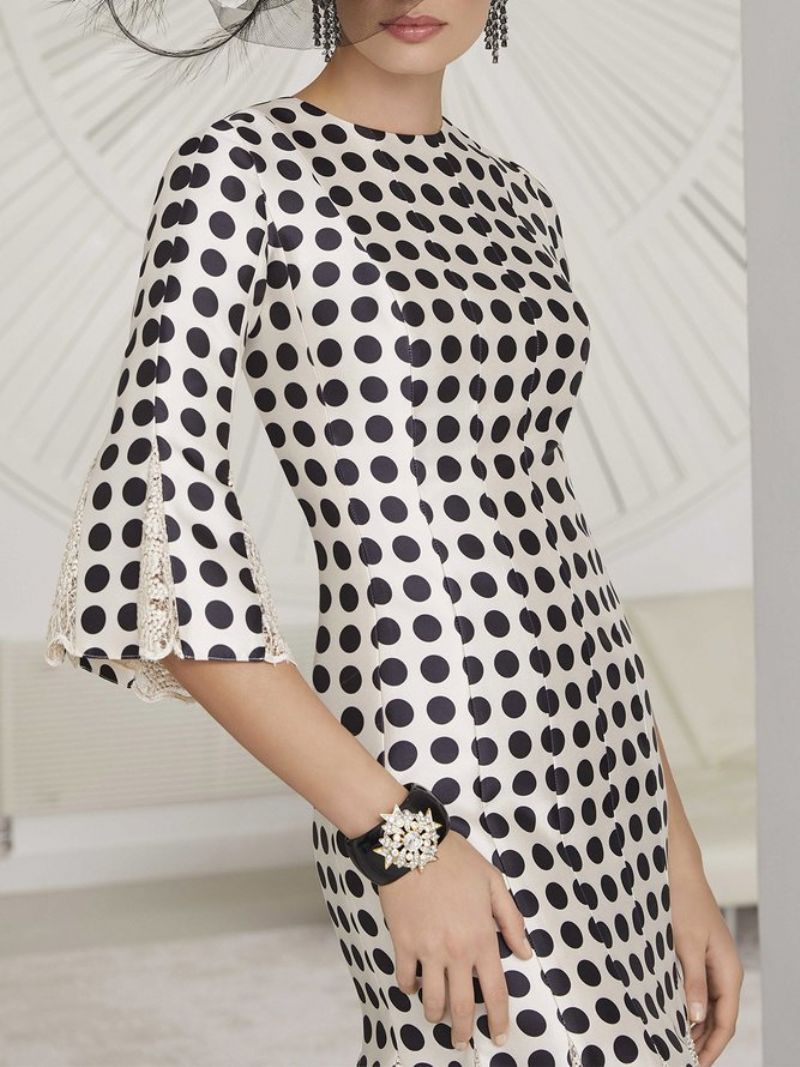 Tyylikäs Regular Fit Crew Neck Polka Dots Midi-Mekko