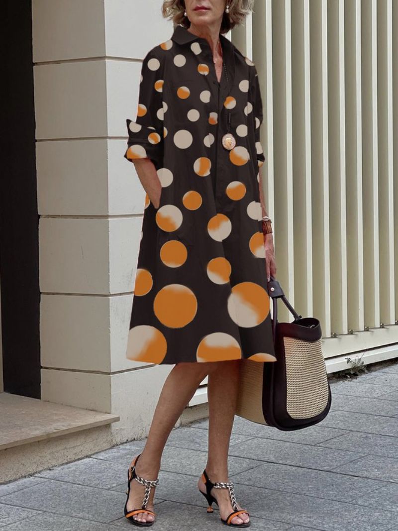 Urban Shirt Collar Polka Dots Midi Mekko