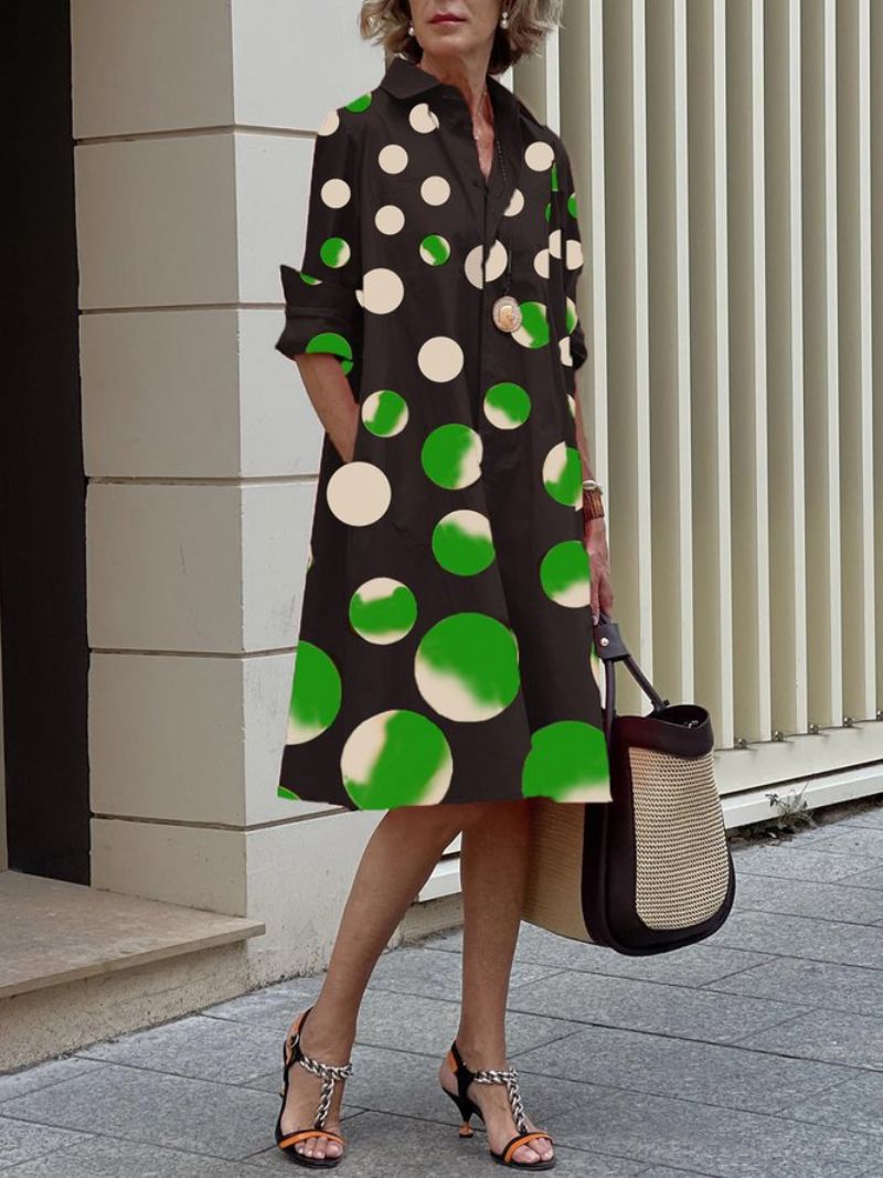 Urban Shirt Collar Polka Dots Midi Mekko