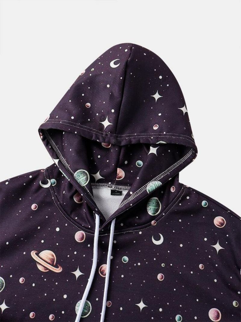 Miesten Design Astronaut Galaxy Print Pitkähihaiset Hupparit Taskulla