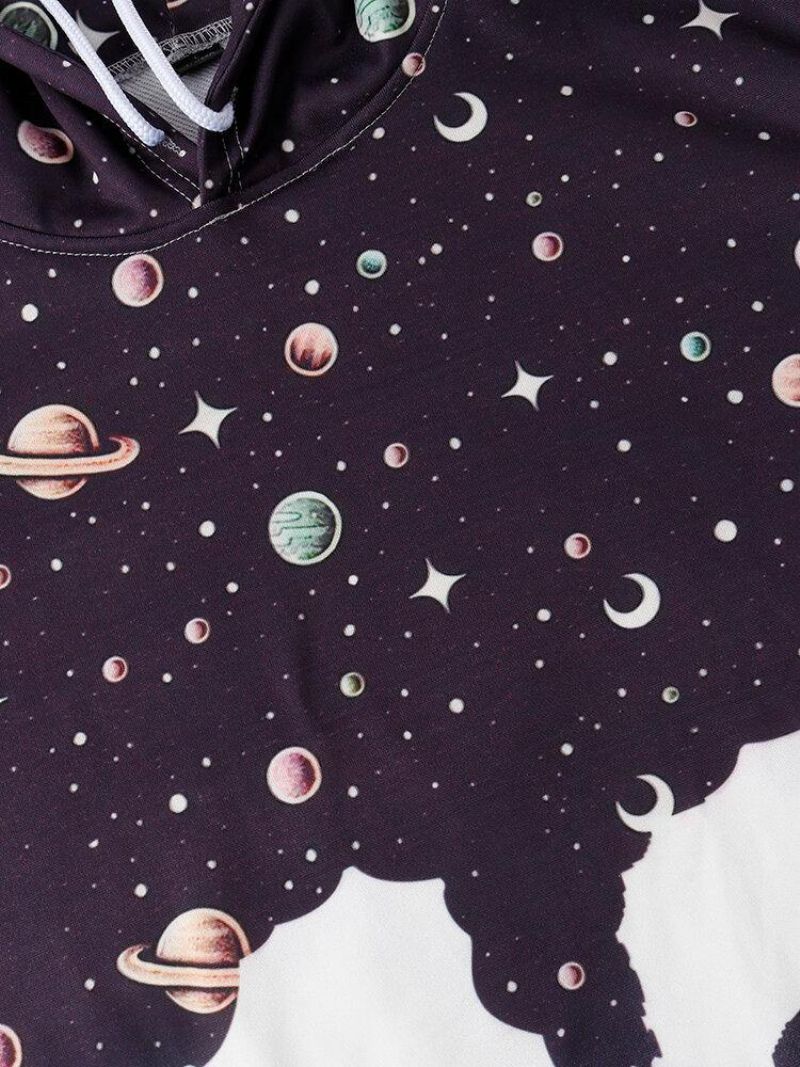 Miesten Design Astronaut Galaxy Print Pitkähihaiset Hupparit Taskulla