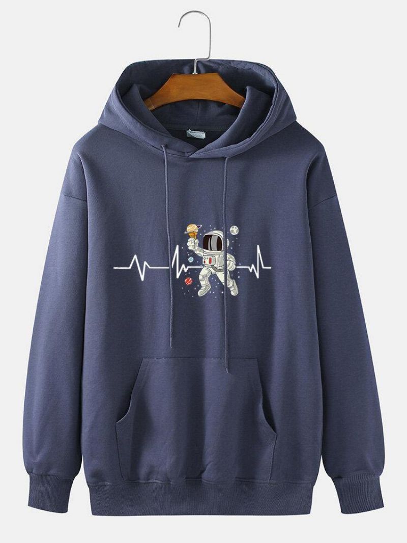 Miesten Ekg Ice Cream Astronaut Print Puuvillainen Kiristysnyörillinen Villapaita