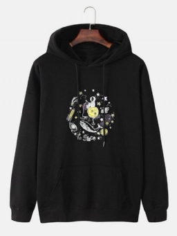 Miesten Funny Space Astronaut Graphic Cotton Drop Shoulder Hupparit