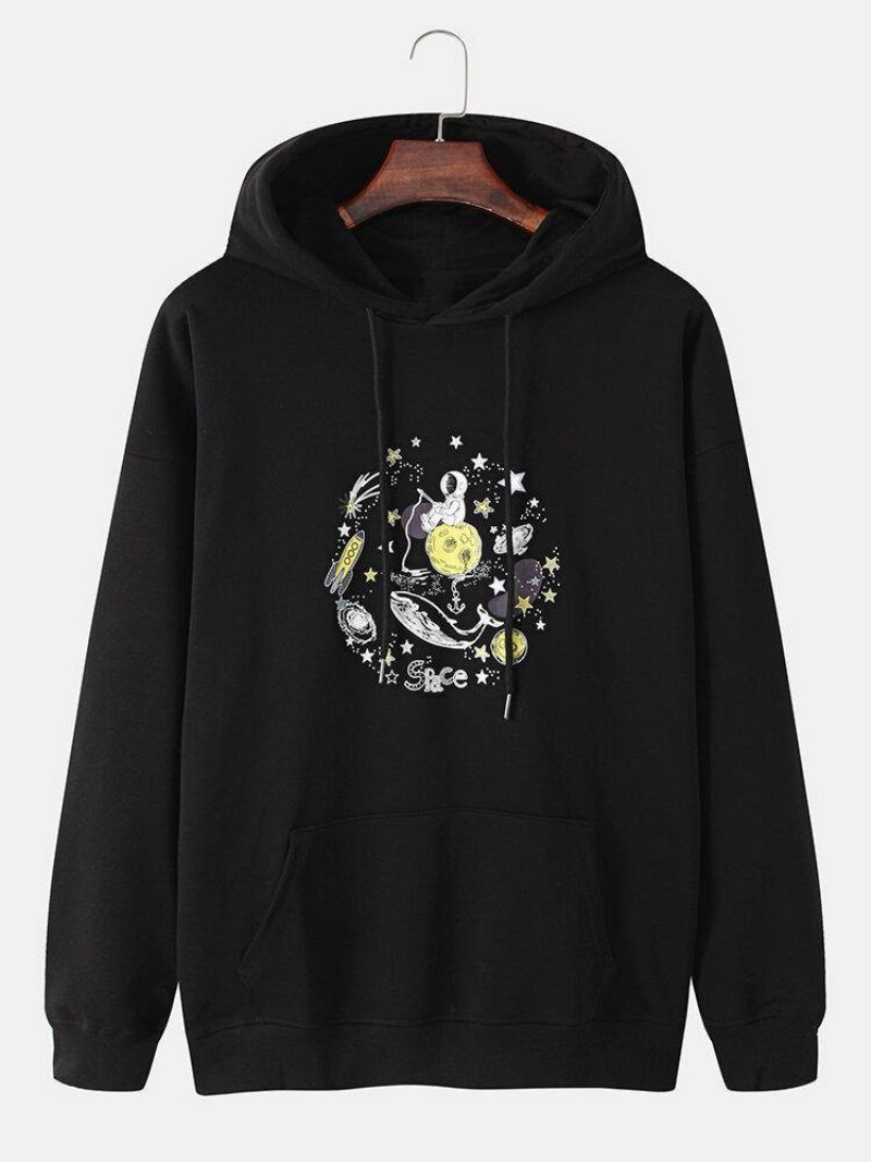 Miesten Funny Space Astronaut Graphic Cotton Drop Shoulder Hupparit