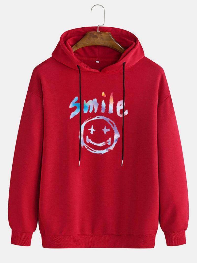 Miesten Graffiti Smile Print Kiristysnyörillinen Rento Villapaita