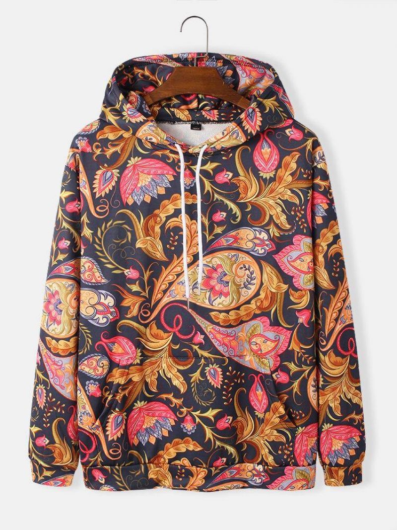 Miesten Paisley Print Kangaroo Pocket Pitkähihaiset Hupparit