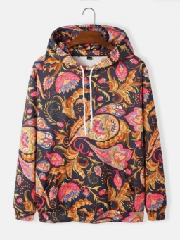 Miesten Paisley Print Kangaroo Pocket Pitkähihaiset Hupparit