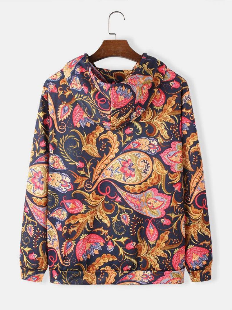 Miesten Paisley Print Kangaroo Pocket Pitkähihaiset Hupparit