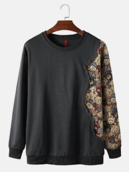 Miesten Sarjakuvakarhukuvioiset Patchwork Crew Neck Puuvillapuserot