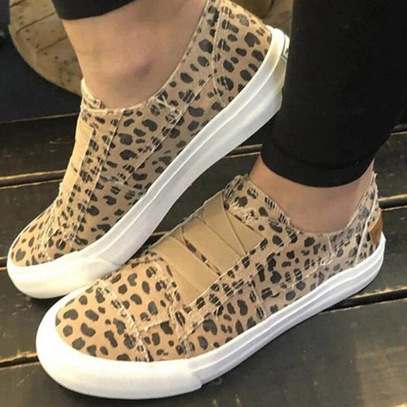 Woemn Leopard Printing Elastinen Nauha Rennot Kankaalle Litteät Kengät