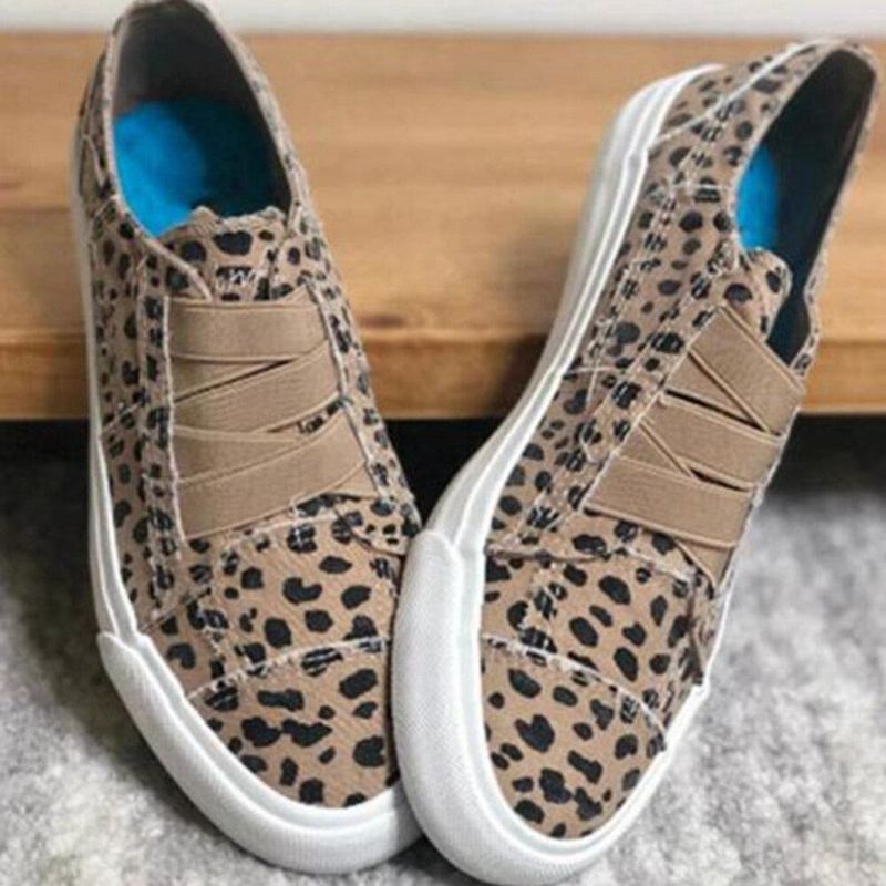 Woemn Leopard Printing Elastinen Nauha Rennot Kankaalle Litteät Kengät