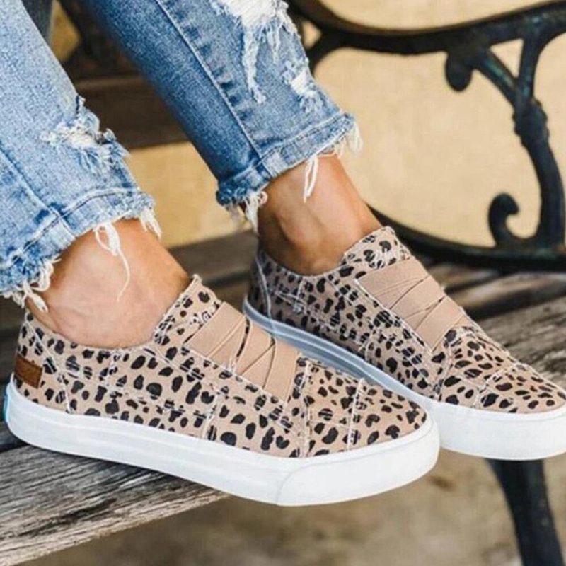 Woemn Leopard Printing Elastinen Nauha Rennot Kankaalle Litteät Kengät