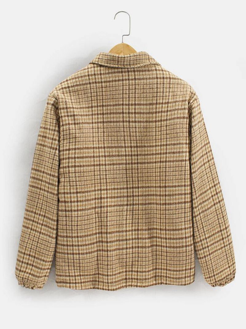 Miesten Plaid Bear Letter Brodeerattu Käänne Käännettävä Fleece-Takki