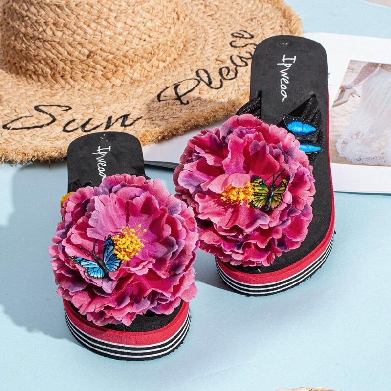 Naisten Kukat Butterfly Decor Clip Toe Beach Platform Tossut