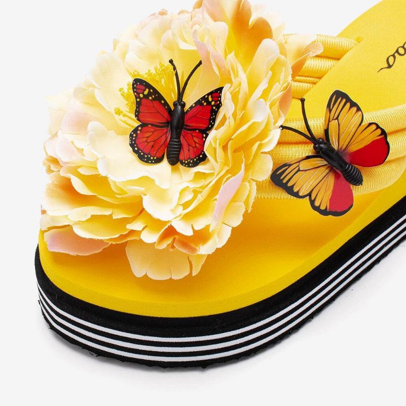 Naisten Kukat Butterfly Decor Clip Toe Beach Platform Tossut