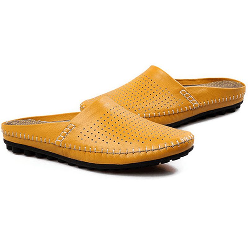 Tossut Miesten Hollow Out Casual Beach Slip On Nahkaa