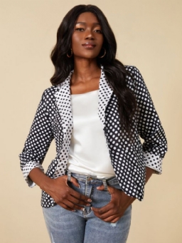 Polka Dots Lapel 3/4 Sleeve Color-Block Blazer