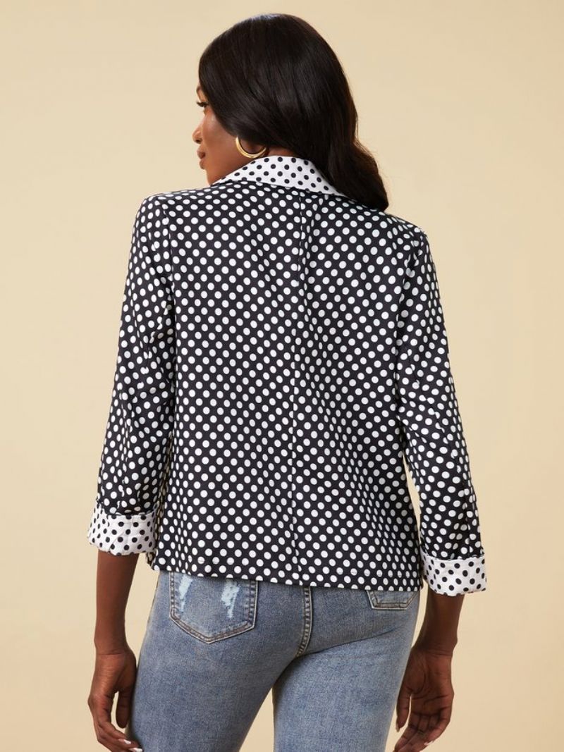 Polka Dots Lapel 3/4 Sleeve Color-Block Blazer