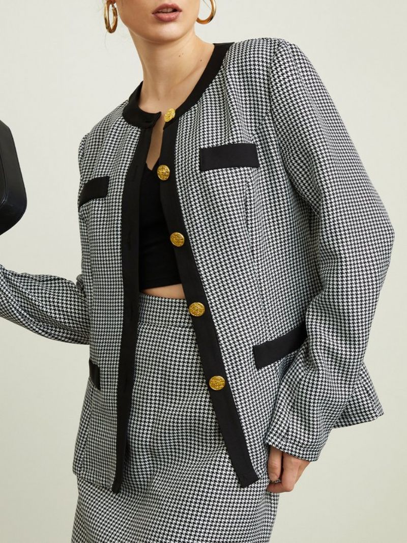 Urban Regular Fit Crew Neck Houndstooth Blazer