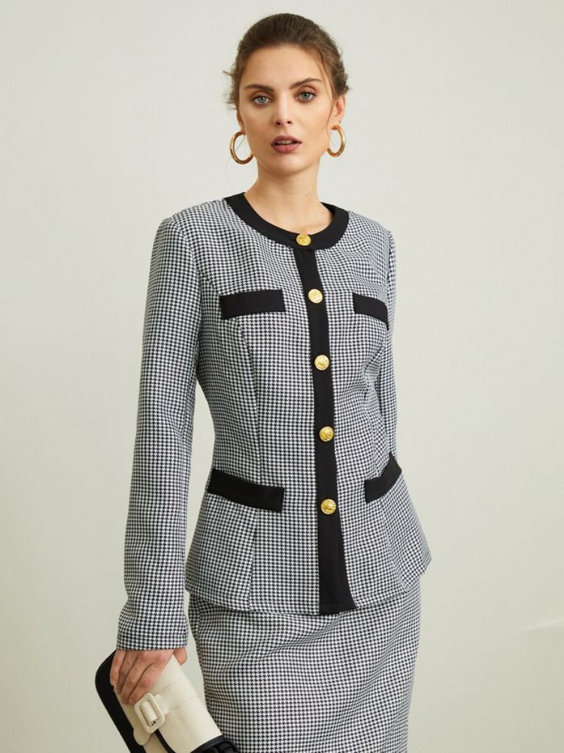 Urban Regular Fit Crew Neck Houndstooth Blazer