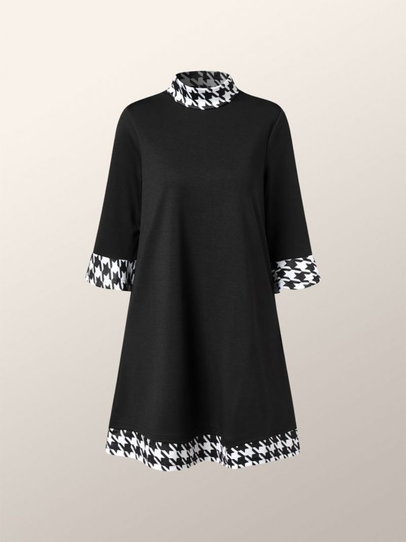 Pitkähihainen Stand Collar Houndstooth Regular Fit Mekko