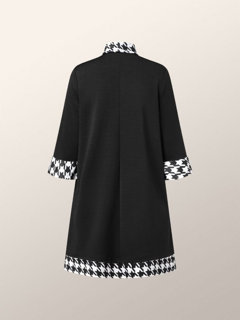 Pitkähihainen Stand Collar Houndstooth Regular Fit Mekko