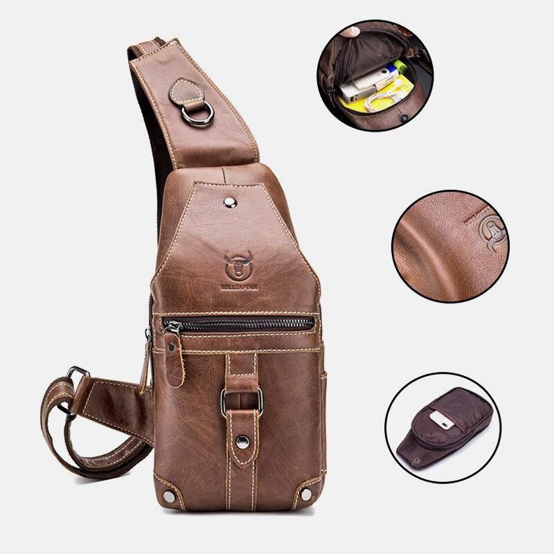 Miesten Aidosta Nahasta Valmistettu Monitaskuinen Varkaudenesto Ja Kulumisenkestävä Vintage Rento Crossbody Laukku Rintalaukku