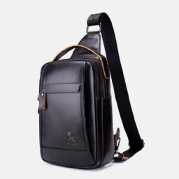 Miesten Aito Nahka Retro Business Casual Yksivärinen Olkalaukku Crossbody Laukku Rintalaukku