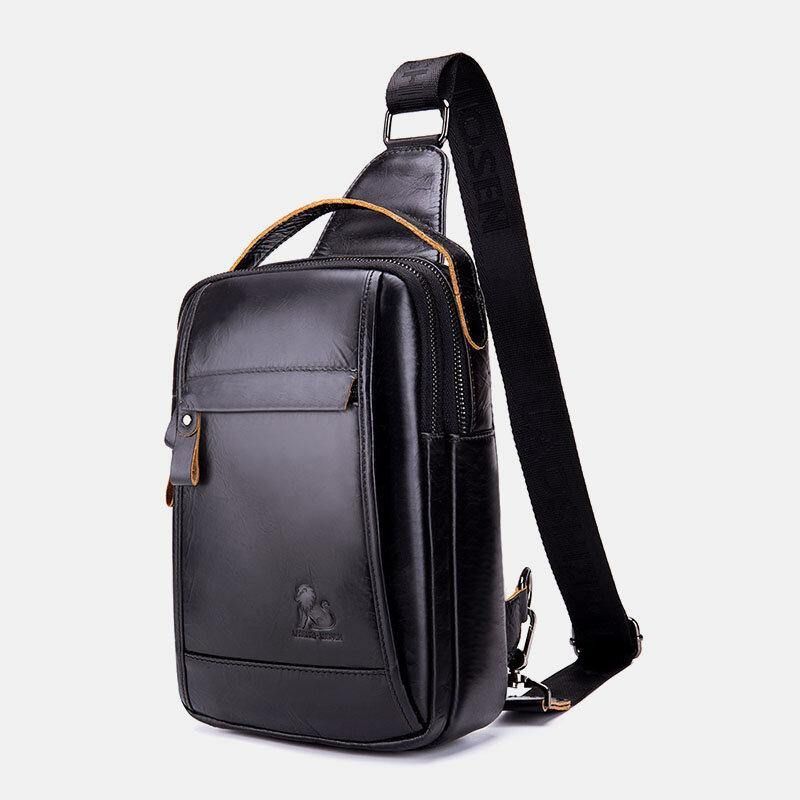 Miesten Aito Nahka Retro Business Casual Yksivärinen Olkalaukku Crossbody Laukku Rintalaukku